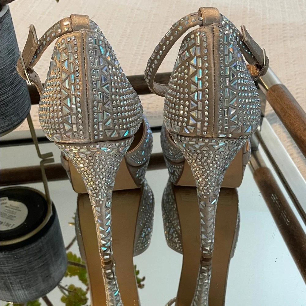Thalia Sodi Nude Crystal Embellished Platform Heels - Picture 4 of 6